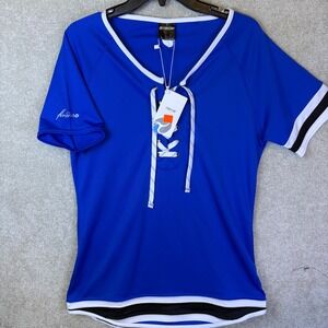 Firstar Hockey Jersey Athletic Shirt Women's Large Blue Blank Lace Up V-Neck NEW